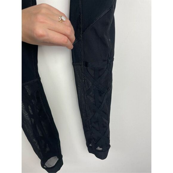 RBX Black Mesh Cross Strap Design 7/8 Leggings - Picture 4 of 10